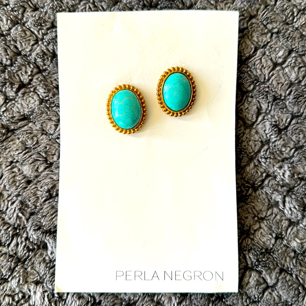 Perla Negron Designer turquoise and gold plated earrings. Used just twice times!